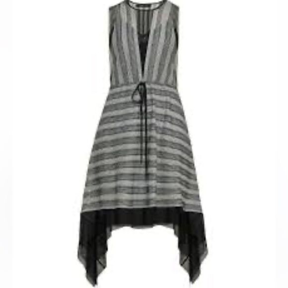 BCBGMAXAZRIA SzXS ASYMMETRICAL STRIPE SLEEVELESS A-LINE DRESS METALLIC Sz-Large - Picture 3 of 14